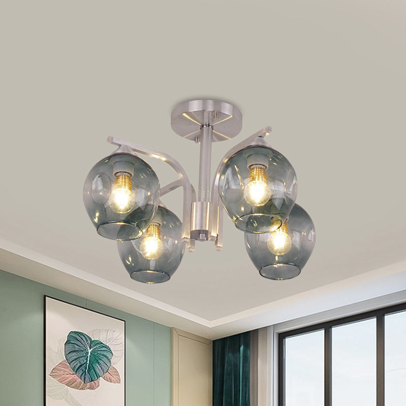 4 Heads Bud Shade Ceiling Light Contemporary Semi Flushmount Light for Dining Room Bedroom Clearhalo 'Ceiling Lights' 'Close To Ceiling Lights' 'Close to ceiling' 'Glass shade' 'Glass' 'Semi-flushmount' Lighting' 1796191