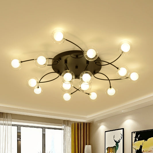 Twist Arm Living Room Ceiling Light Metal Multi-Head Romantic Semi Flushmount Light in Black 16 Black Clearhalo 'Ceiling Lights' 'Close To Ceiling Lights' 'Close to ceiling' 'Glass shade' 'Glass' 'Semi-flushmount' Lighting' 1796217