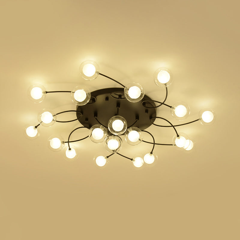 Twist Arm Living Room Ceiling Light Metal Multi-Head Romantic Semi Flushmount Light in Black Clearhalo 'Ceiling Lights' 'Close To Ceiling Lights' 'Close to ceiling' 'Glass shade' 'Glass' 'Semi-flushmount' Lighting' 1796224