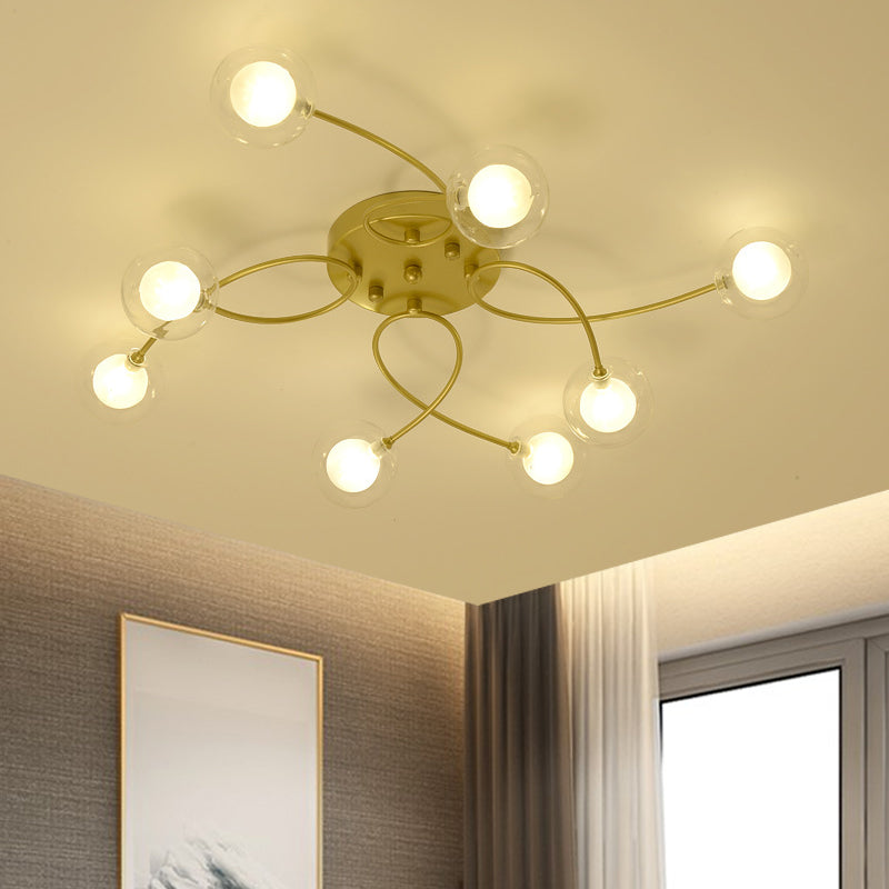 Metallic Semi Flush Mount Light Living Room Villa Multi-Head Romantic Ceiling Light in Gold Clearhalo 'Ceiling Lights' 'Close To Ceiling Lights' 'Close to ceiling' 'Glass shade' 'Glass' 'Semi-flushmount' Lighting' 1796228