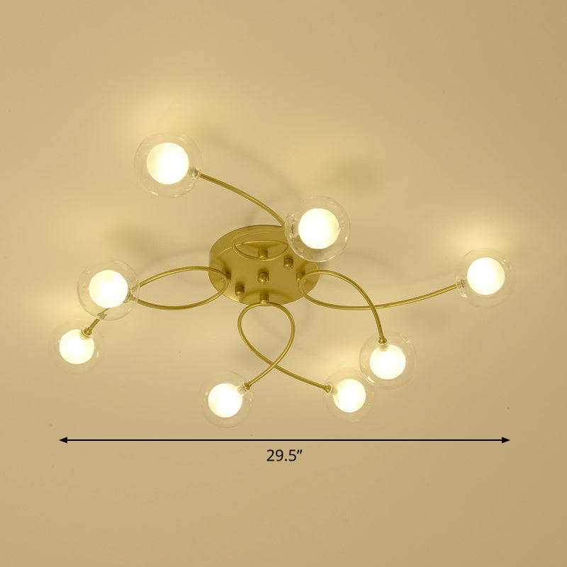 Metallic Semi Flush Mount Light Living Room Villa Multi-Head Romantic Ceiling Light in Gold Clearhalo 'Ceiling Lights' 'Close To Ceiling Lights' 'Close to ceiling' 'Glass shade' 'Glass' 'Semi-flushmount' Lighting' 1796231