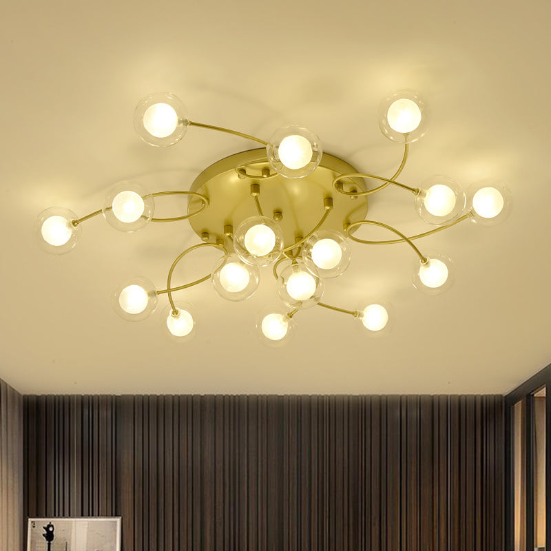 Metallic Semi Flush Mount Light Living Room Villa Multi-Head Romantic Ceiling Light in Gold 16 Gold Clearhalo 'Ceiling Lights' 'Close To Ceiling Lights' 'Close to ceiling' 'Glass shade' 'Glass' 'Semi-flushmount' Lighting' 1796237