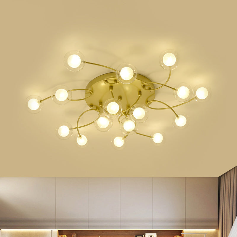 Metallic Semi Flush Mount Light Living Room Villa Multi-Head Romantic Ceiling Light in Gold Clearhalo 'Ceiling Lights' 'Close To Ceiling Lights' 'Close to ceiling' 'Glass shade' 'Glass' 'Semi-flushmount' Lighting' 1796238