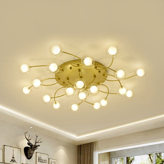 Metallic Semi Flush Mount Light Living Room Villa Multi-Head Romantic Ceiling Light in Gold 20 Gold Clearhalo 'Ceiling Lights' 'Close To Ceiling Lights' 'Close to ceiling' 'Glass shade' 'Glass' 'Semi-flushmount' Lighting' 1796242