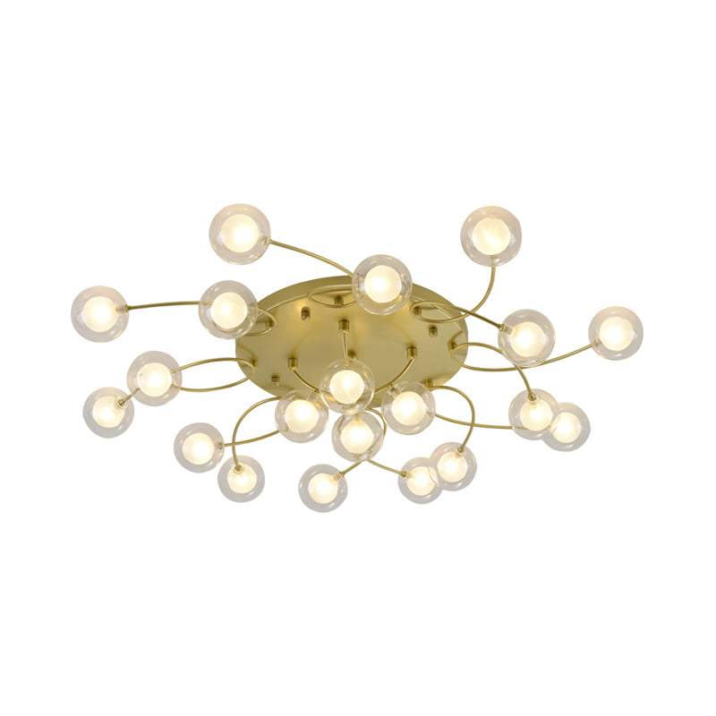 Metallic Semi Flush Mount Light Living Room Villa Multi-Head Romantic Ceiling Light in Gold Clearhalo 'Ceiling Lights' 'Close To Ceiling Lights' 'Close to ceiling' 'Glass shade' 'Glass' 'Semi-flushmount' Lighting' 1796244