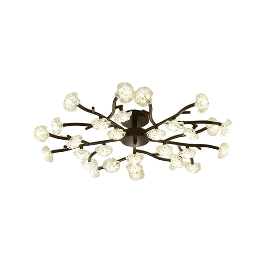 Modern Branch Ceiling Light with Flower Metal Semi Flush Mount Light in Black for Living Room Clearhalo 'Ceiling Lights' 'Close To Ceiling Lights' 'Close to ceiling' 'Glass shade' 'Glass' 'Semi-flushmount' Lighting' 1796260