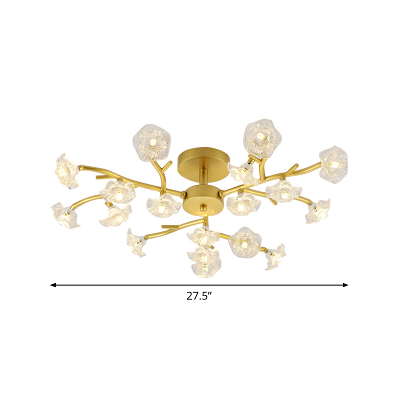 Contemporary Branch Ceiling Lamp with Blossom Metallic Gold Semi Flush Ceiling Light for Dining Room Clearhalo 'Ceiling Lights' 'Close To Ceiling Lights' 'Close to ceiling' 'Glass shade' 'Glass' 'Semi-flushmount' Lighting' 1796266