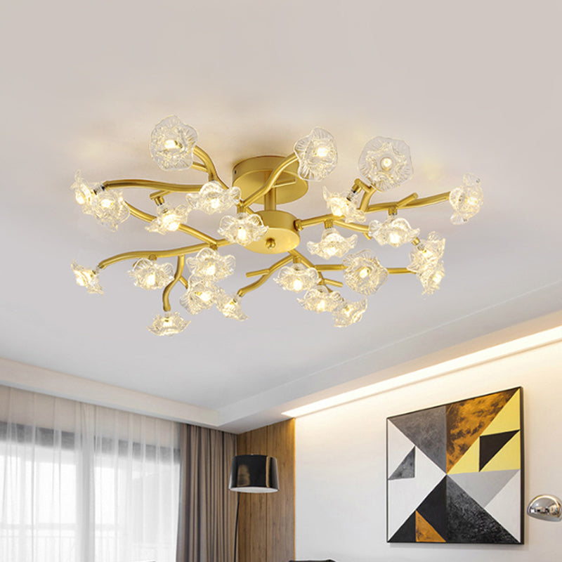 Contemporary Branch Ceiling Lamp with Blossom Metallic Gold Semi Flush Ceiling Light for Dining Room Clearhalo 'Ceiling Lights' 'Close To Ceiling Lights' 'Close to ceiling' 'Glass shade' 'Glass' 'Semi-flushmount' Lighting' 1796268