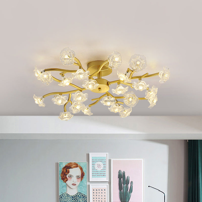 Contemporary Branch Ceiling Lamp with Blossom Metallic Gold Semi Flush Ceiling Light for Dining Room Clearhalo 'Ceiling Lights' 'Close To Ceiling Lights' 'Close to ceiling' 'Glass shade' 'Glass' 'Semi-flushmount' Lighting' 1796269