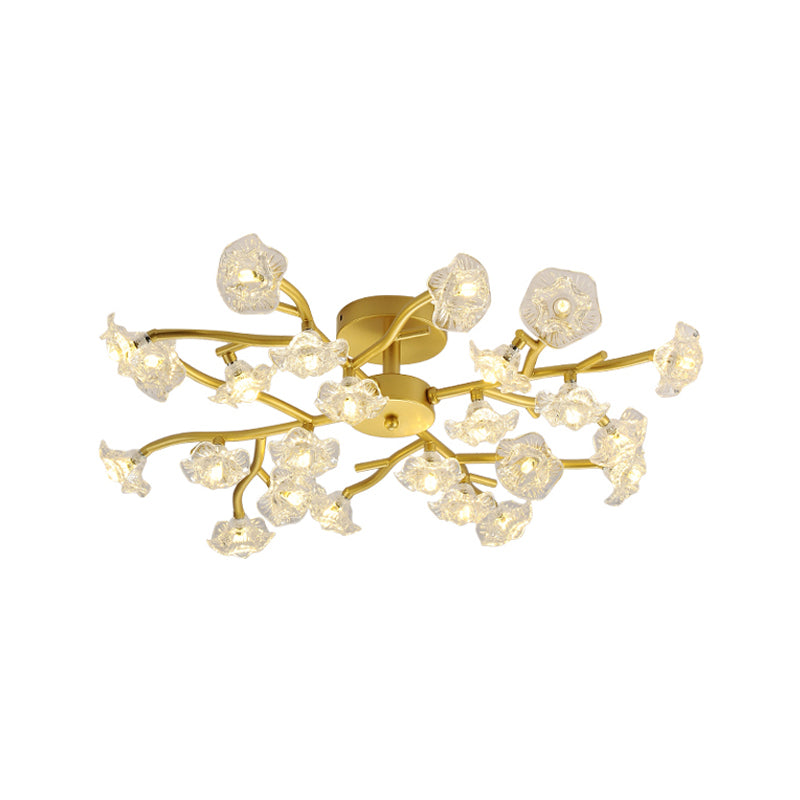 Contemporary Branch Ceiling Lamp with Blossom Metallic Gold Semi Flush Ceiling Light for Dining Room Clearhalo 'Ceiling Lights' 'Close To Ceiling Lights' 'Close to ceiling' 'Glass shade' 'Glass' 'Semi-flushmount' Lighting' 1796270