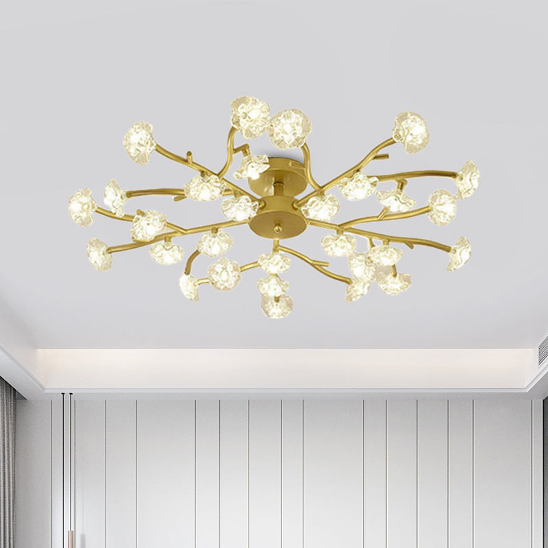 Contemporary Branch Ceiling Lamp with Blossom Metallic Gold Semi Flush Ceiling Light for Dining Room Clearhalo 'Ceiling Lights' 'Close To Ceiling Lights' 'Close to ceiling' 'Glass shade' 'Glass' 'Semi-flushmount' Lighting' 1796274