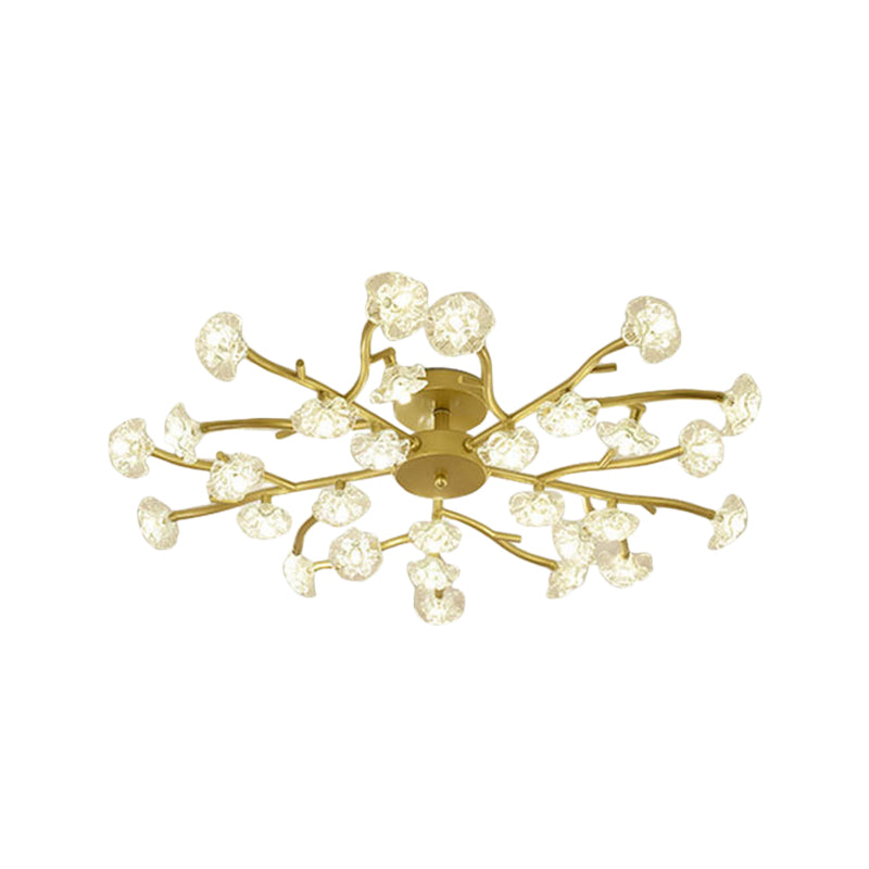 Contemporary Branch Ceiling Lamp with Blossom Metallic Gold Semi Flush Ceiling Light for Dining Room Clearhalo 'Ceiling Lights' 'Close To Ceiling Lights' 'Close to ceiling' 'Glass shade' 'Glass' 'Semi-flushmount' Lighting' 1796275