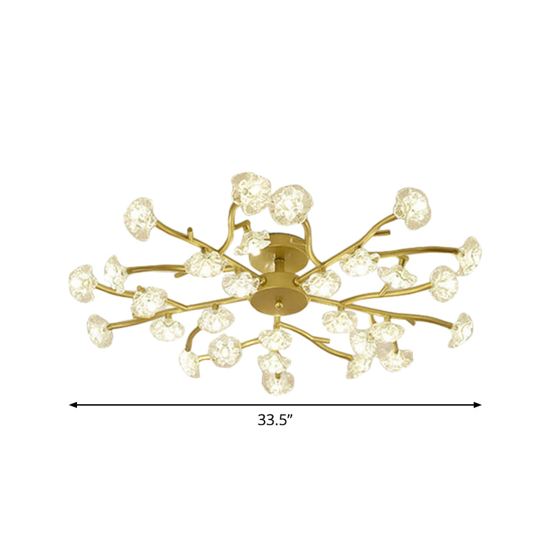 Contemporary Branch Ceiling Lamp with Blossom Metallic Gold Semi Flush Ceiling Light for Dining Room Clearhalo 'Ceiling Lights' 'Close To Ceiling Lights' 'Close to ceiling' 'Glass shade' 'Glass' 'Semi-flushmount' Lighting' 1796276