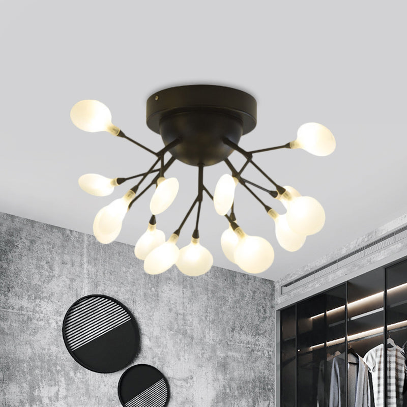 Black Twig Ceiling Light with Round Flower Multi-Head Creative Metallic Semi Flush Ceiling Light for Cafe 15 Black Clearhalo 'Ceiling Lights' 'Close To Ceiling Lights' 'Close to ceiling' 'Glass shade' 'Glass' 'Semi-flushmount' Lighting' 1796277