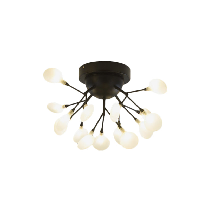 Black Twig Ceiling Light with Round Flower Multi-Head Creative Metallic Semi Flush Ceiling Light for Cafe Clearhalo 'Ceiling Lights' 'Close To Ceiling Lights' 'Close to ceiling' 'Glass shade' 'Glass' 'Semi-flushmount' Lighting' 1796279