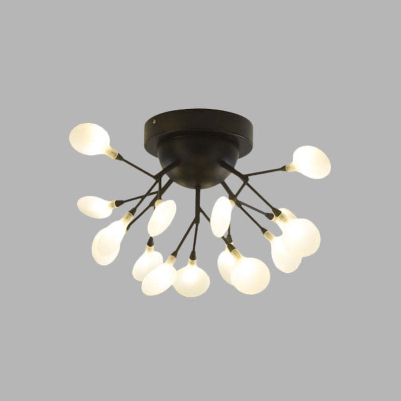 Black Twig Ceiling Light with Round Flower Multi-Head Creative Metallic Semi Flush Ceiling Light for Cafe Clearhalo 'Ceiling Lights' 'Close To Ceiling Lights' 'Close to ceiling' 'Glass shade' 'Glass' 'Semi-flushmount' Lighting' 1796280