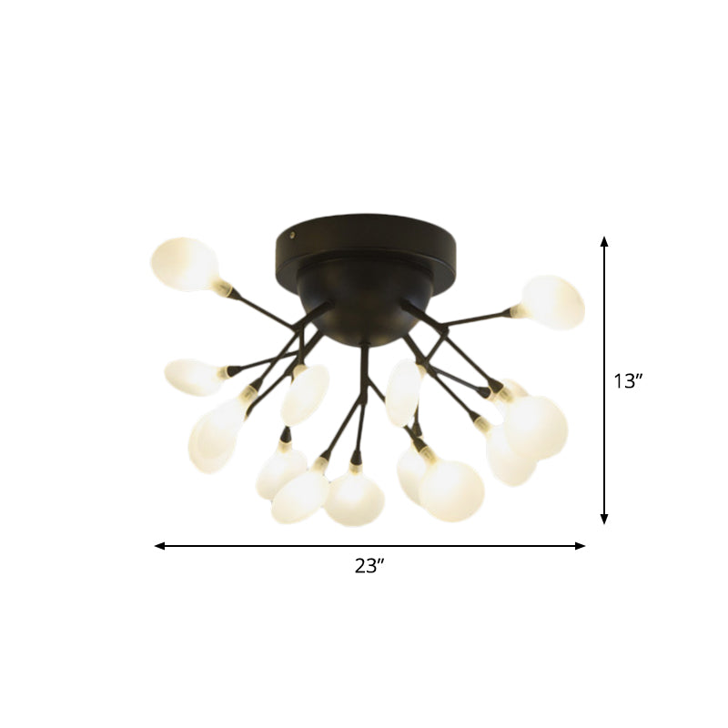 Black Twig Ceiling Light with Round Flower Multi-Head Creative Metallic Semi Flush Ceiling Light for Cafe Clearhalo 'Ceiling Lights' 'Close To Ceiling Lights' 'Close to ceiling' 'Glass shade' 'Glass' 'Semi-flushmount' Lighting' 1796281