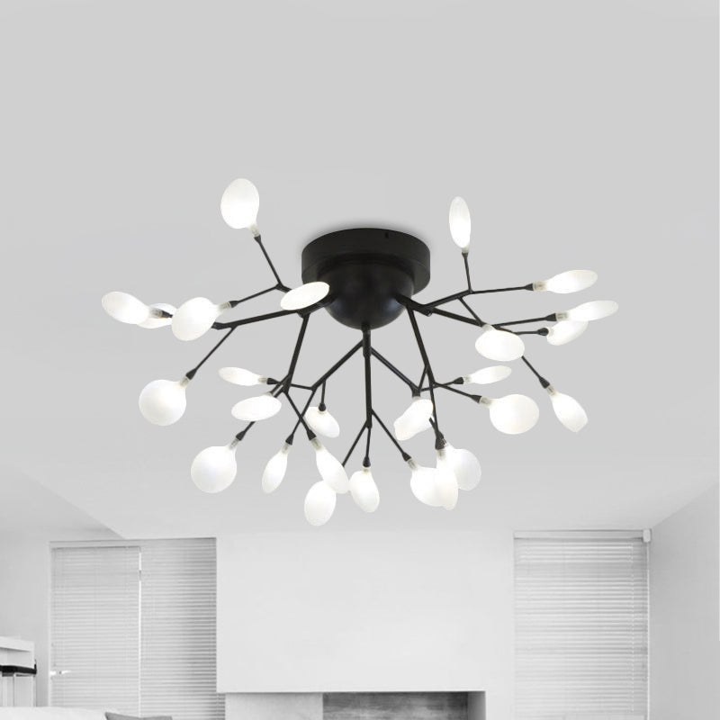 Black Twig Ceiling Light with Round Flower Multi-Head Creative Metallic Semi Flush Ceiling Light for Cafe 27 Black Clearhalo 'Ceiling Lights' 'Close To Ceiling Lights' 'Close to ceiling' 'Glass shade' 'Glass' 'Semi-flushmount' Lighting' 1796282