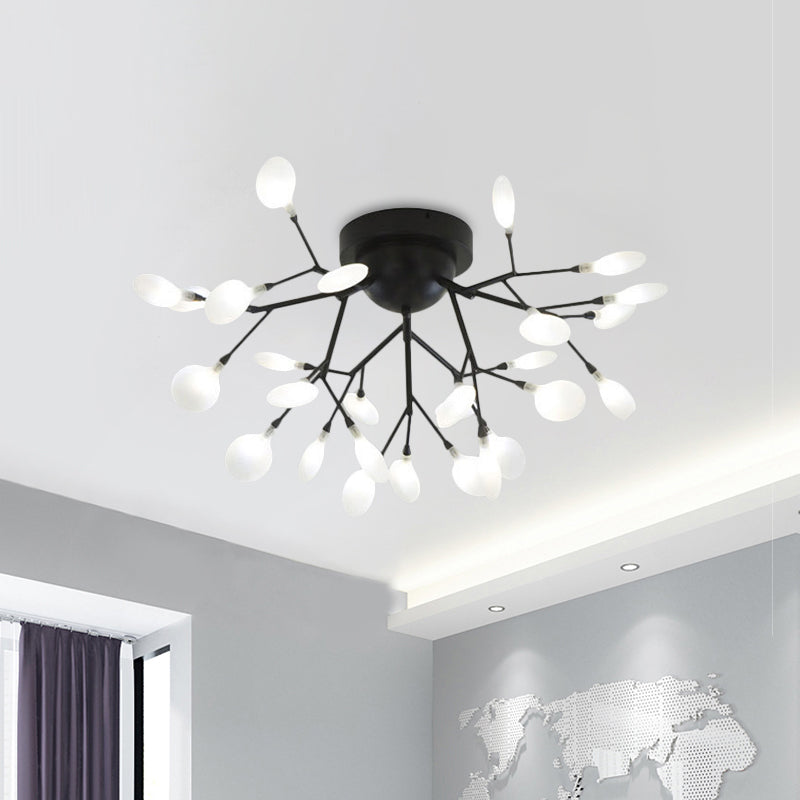 Black Twig Ceiling Light with Round Flower Multi-Head Creative Metallic Semi Flush Ceiling Light for Cafe Clearhalo 'Ceiling Lights' 'Close To Ceiling Lights' 'Close to ceiling' 'Glass shade' 'Glass' 'Semi-flushmount' Lighting' 1796283