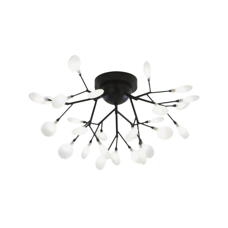 Black Twig Ceiling Light with Round Flower Multi-Head Creative Metallic Semi Flush Ceiling Light for Cafe Clearhalo 'Ceiling Lights' 'Close To Ceiling Lights' 'Close to ceiling' 'Glass shade' 'Glass' 'Semi-flushmount' Lighting' 1796284
