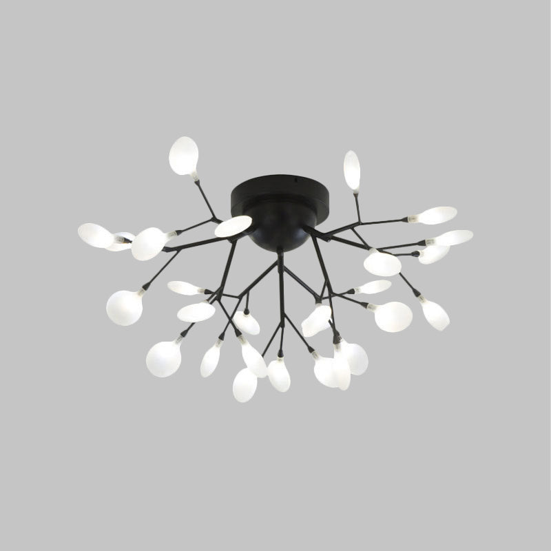 Black Twig Ceiling Light with Round Flower Multi-Head Creative Metallic Semi Flush Ceiling Light for Cafe Clearhalo 'Ceiling Lights' 'Close To Ceiling Lights' 'Close to ceiling' 'Glass shade' 'Glass' 'Semi-flushmount' Lighting' 1796285
