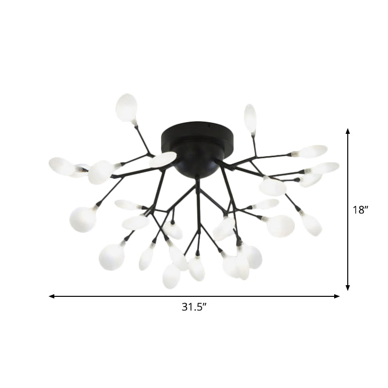 Black Twig Ceiling Light with Round Flower Multi-Head Creative Metallic Semi Flush Ceiling Light for Cafe Clearhalo 'Ceiling Lights' 'Close To Ceiling Lights' 'Close to ceiling' 'Glass shade' 'Glass' 'Semi-flushmount' Lighting' 1796286