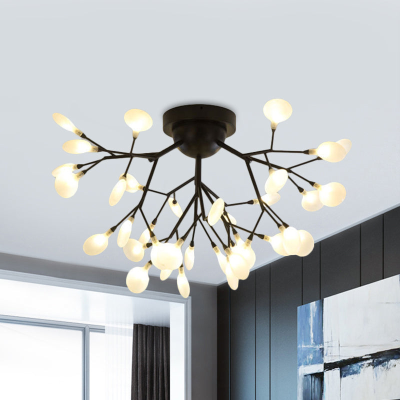 Black Twig Ceiling Light with Round Flower Multi-Head Creative Metallic Semi Flush Ceiling Light for Cafe 36 Black Clearhalo 'Ceiling Lights' 'Close To Ceiling Lights' 'Close to ceiling' 'Glass shade' 'Glass' 'Semi-flushmount' Lighting' 1796287
