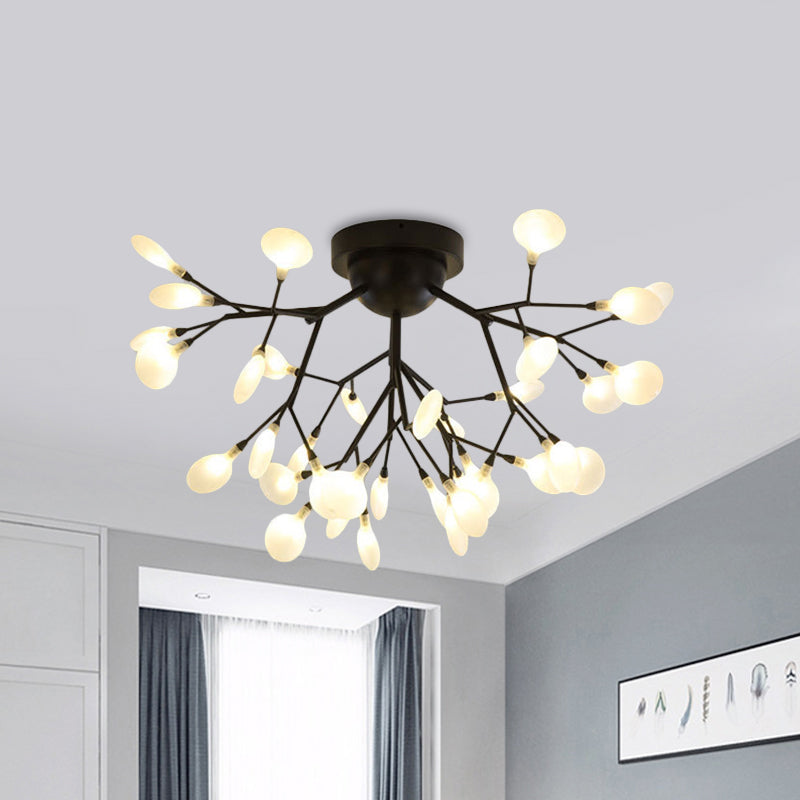 Black Twig Ceiling Light with Round Flower Multi-Head Creative Metallic Semi Flush Ceiling Light for Cafe Clearhalo 'Ceiling Lights' 'Close To Ceiling Lights' 'Close to ceiling' 'Glass shade' 'Glass' 'Semi-flushmount' Lighting' 1796288