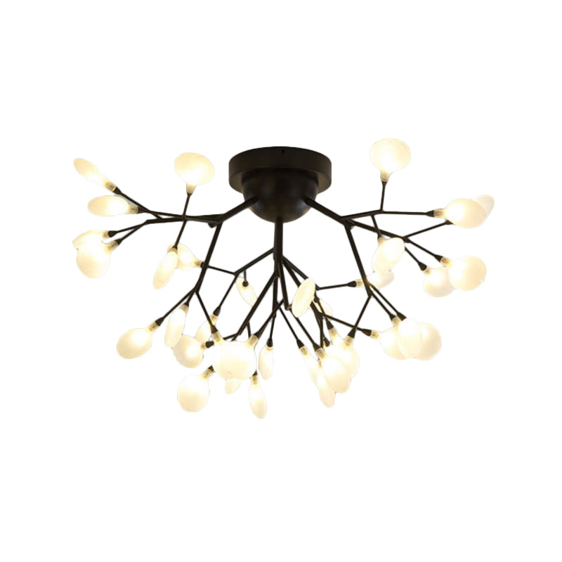 Black Twig Ceiling Light with Round Flower Multi-Head Creative Metallic Semi Flush Ceiling Light for Cafe Clearhalo 'Ceiling Lights' 'Close To Ceiling Lights' 'Close to ceiling' 'Glass shade' 'Glass' 'Semi-flushmount' Lighting' 1796289