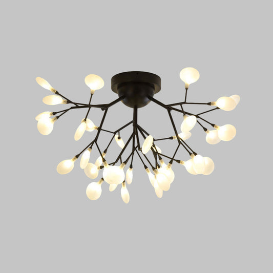 Black Twig Ceiling Light with Round Flower Multi-Head Creative Metallic Semi Flush Ceiling Light for Cafe Clearhalo 'Ceiling Lights' 'Close To Ceiling Lights' 'Close to ceiling' 'Glass shade' 'Glass' 'Semi-flushmount' Lighting' 1796290