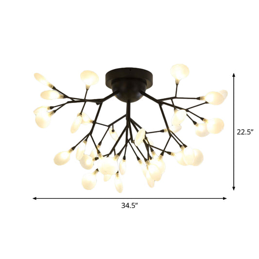 Black Twig Ceiling Light with Round Flower Multi-Head Creative Metallic Semi Flush Ceiling Light for Cafe Clearhalo 'Ceiling Lights' 'Close To Ceiling Lights' 'Close to ceiling' 'Glass shade' 'Glass' 'Semi-flushmount' Lighting' 1796291