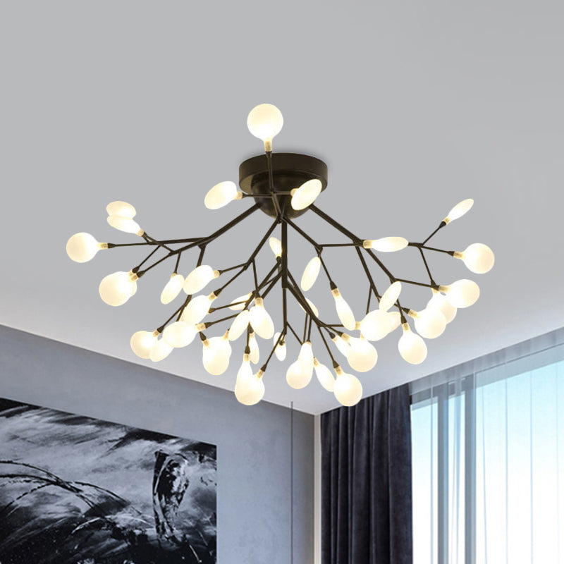 Black Twig Ceiling Light with Round Flower Multi-Head Creative Metallic Semi Flush Ceiling Light for Cafe 45 Black Clearhalo 'Ceiling Lights' 'Close To Ceiling Lights' 'Close to ceiling' 'Glass shade' 'Glass' 'Semi-flushmount' Lighting' 1796292