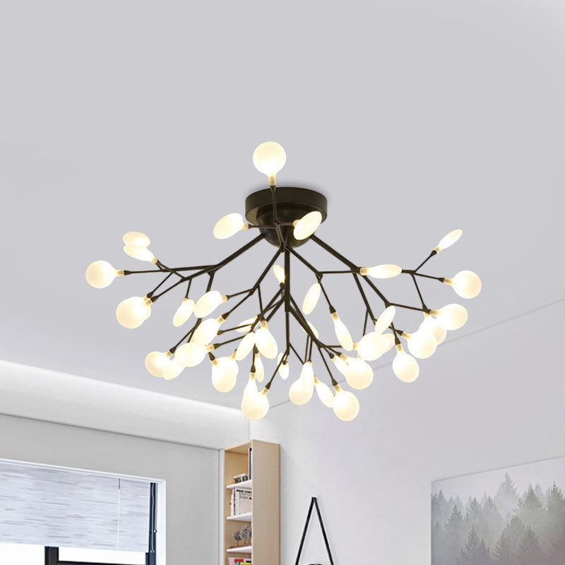 Black Twig Ceiling Light with Round Flower Multi-Head Creative Metallic Semi Flush Ceiling Light for Cafe Clearhalo 'Ceiling Lights' 'Close To Ceiling Lights' 'Close to ceiling' 'Glass shade' 'Glass' 'Semi-flushmount' Lighting' 1796293