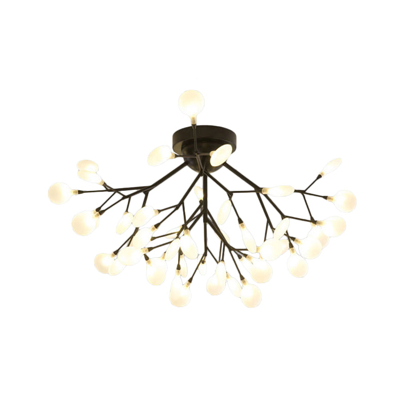 Black Twig Ceiling Light with Round Flower Multi-Head Creative Metallic Semi Flush Ceiling Light for Cafe Clearhalo 'Ceiling Lights' 'Close To Ceiling Lights' 'Close to ceiling' 'Glass shade' 'Glass' 'Semi-flushmount' Lighting' 1796294