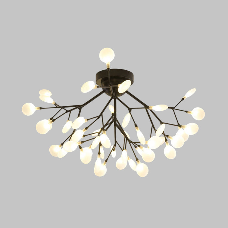 Black Twig Ceiling Light with Round Flower Multi-Head Creative Metallic Semi Flush Ceiling Light for Cafe Clearhalo 'Ceiling Lights' 'Close To Ceiling Lights' 'Close to ceiling' 'Glass shade' 'Glass' 'Semi-flushmount' Lighting' 1796295