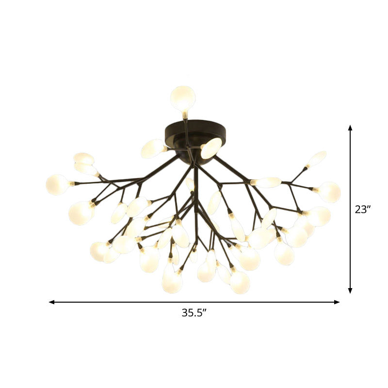 Black Twig Ceiling Light with Round Flower Multi-Head Creative Metallic Semi Flush Ceiling Light for Cafe Clearhalo 'Ceiling Lights' 'Close To Ceiling Lights' 'Close to ceiling' 'Glass shade' 'Glass' 'Semi-flushmount' Lighting' 1796296