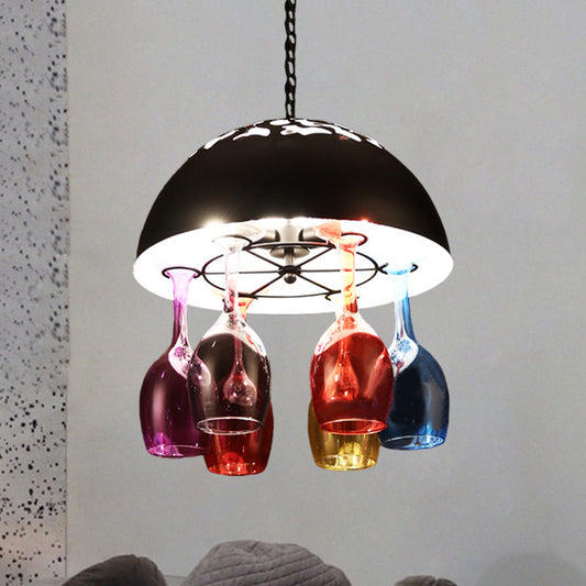 Industrial Multi-Color 6-light Chandeliers Domed Shape Goblet Glass Pendant Lights for Bar Clearhalo 'Ceiling Lights' 'Chandeliers' Lighting' options 1796387