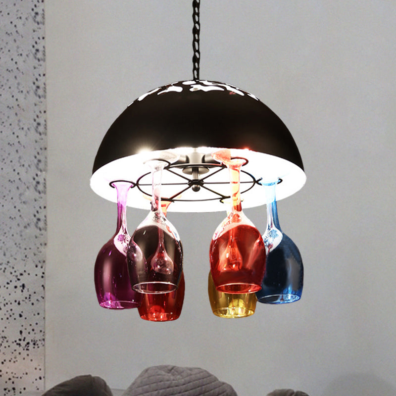 Industrial Multi-Color 6-light Chandeliers Domed Shape Goblet Glass Pendant Lights for Bar Black Clearhalo 'Ceiling Lights' 'Chandeliers' Lighting' options 1796387_9698499a-0391-4036-aae6-6955943030af