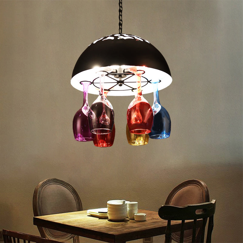 Industrial Multi-Color 6-light Chandeliers Domed Shape Goblet Glass Pendant Lights for Bar Clearhalo 'Ceiling Lights' 'Chandeliers' Lighting' options 1796388