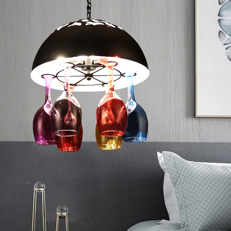 Industrial Multi-Color 6-light Chandeliers Domed Shape Goblet Glass Pendant Lights for Bar Clearhalo 'Ceiling Lights' 'Chandeliers' Lighting' options 1796389