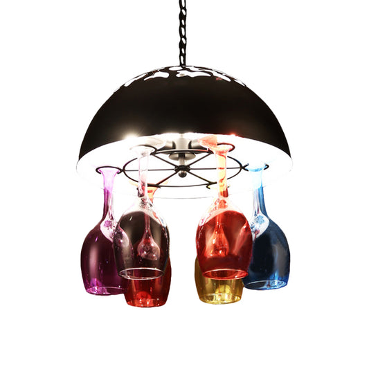 Industrial Multi-Color 6-light Chandeliers Domed Shape Goblet Glass Pendant Lights for Bar Clearhalo 'Ceiling Lights' 'Chandeliers' Lighting' options 1796390