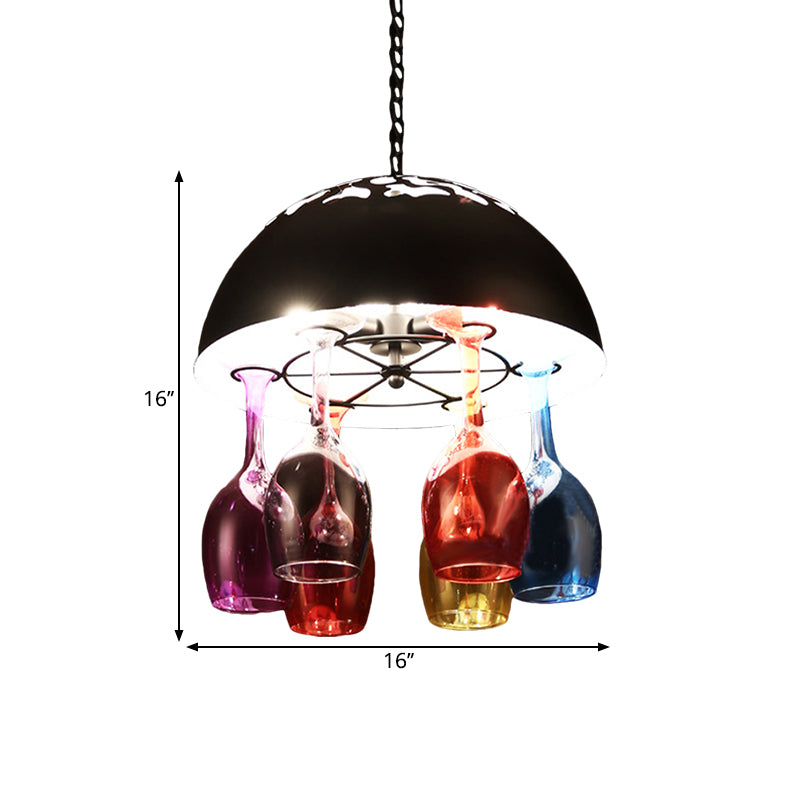 Industrial Multi-Color 6-light Chandeliers Domed Shape Goblet Glass Pendant Lights for Bar Clearhalo 'Ceiling Lights' 'Chandeliers' Lighting' options 1796391