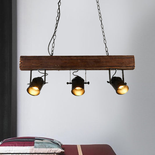 Barrel Shade Metal Island Pendant Light Vintage 3 Heads Restaurant Island Lighting with Linear Wooden Beam in Black Clearhalo 'Ceiling Lights' 'Island Lights' Lighting' 1796413