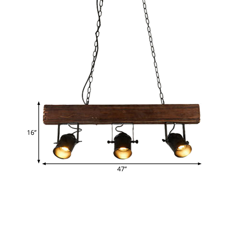 Barrel Shade Metal Island Pendant Light Vintage 3 Heads Restaurant Island Lighting with Linear Wooden Beam in Black Clearhalo 'Ceiling Lights' 'Island Lights' Lighting' 1796416