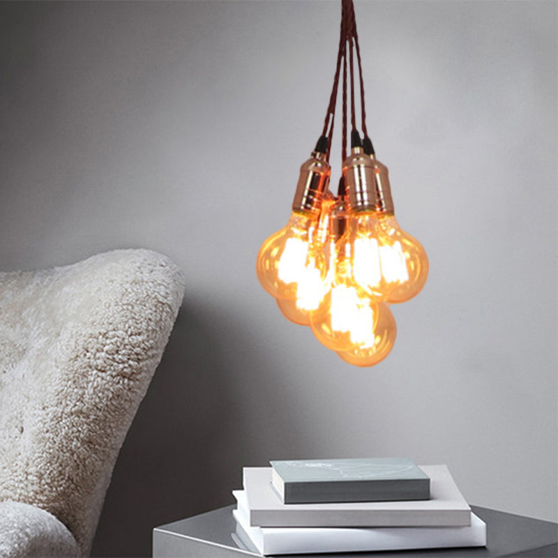 Copper Finish Multi Light Ceiling Pendant Vintage Style Metal Open Bulb Hanging Lamp with Cord Copper Clearhalo 'Ceiling Lights' 'Close To Ceiling Lights' 'Glass shade' 'Glass' 'Industrial Pendants' 'Industrial' 'Middle Century Pendants' 'Pendant Lights' 'Pendants' 'Tiffany' Lighting' 1796422