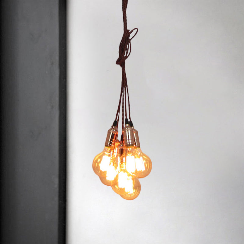 Copper Finish Multi Light Ceiling Pendant Vintage Style Metal Open Bulb Hanging Lamp with Cord Clearhalo 'Ceiling Lights' 'Close To Ceiling Lights' 'Glass shade' 'Glass' 'Industrial Pendants' 'Industrial' 'Middle Century Pendants' 'Pendant Lights' 'Pendants' 'Tiffany' Lighting' 1796423