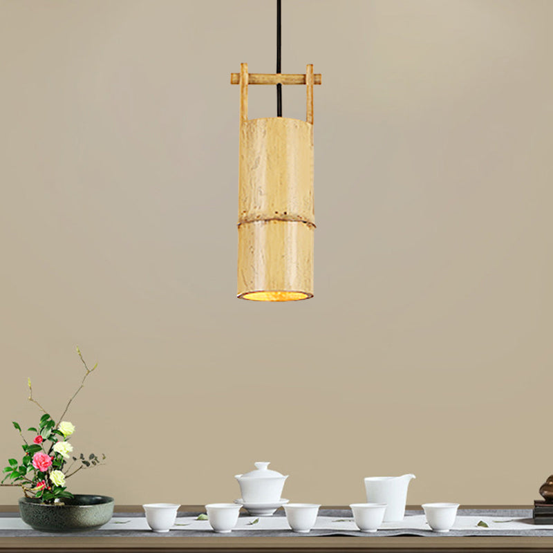 Flute Coffee Shop Ceiling Lamp Bamboo Single Light Industrial Pendant Light in Beige Color Clearhalo 'Ceiling Lights' 'Pendant Lights' 'Pendants' Lighting' 1796428