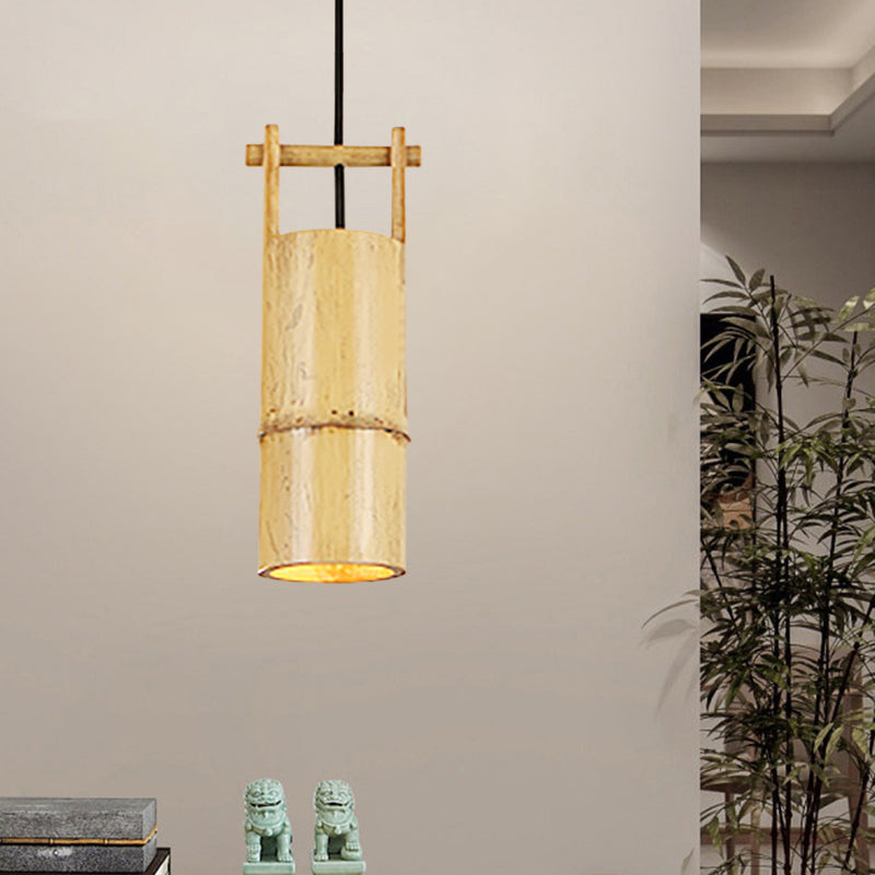 Flute Coffee Shop Ceiling Lamp Bamboo Single Light Industrial Pendant Light in Beige Color Clearhalo 'Ceiling Lights' 'Pendant Lights' 'Pendants' Lighting' 1796429