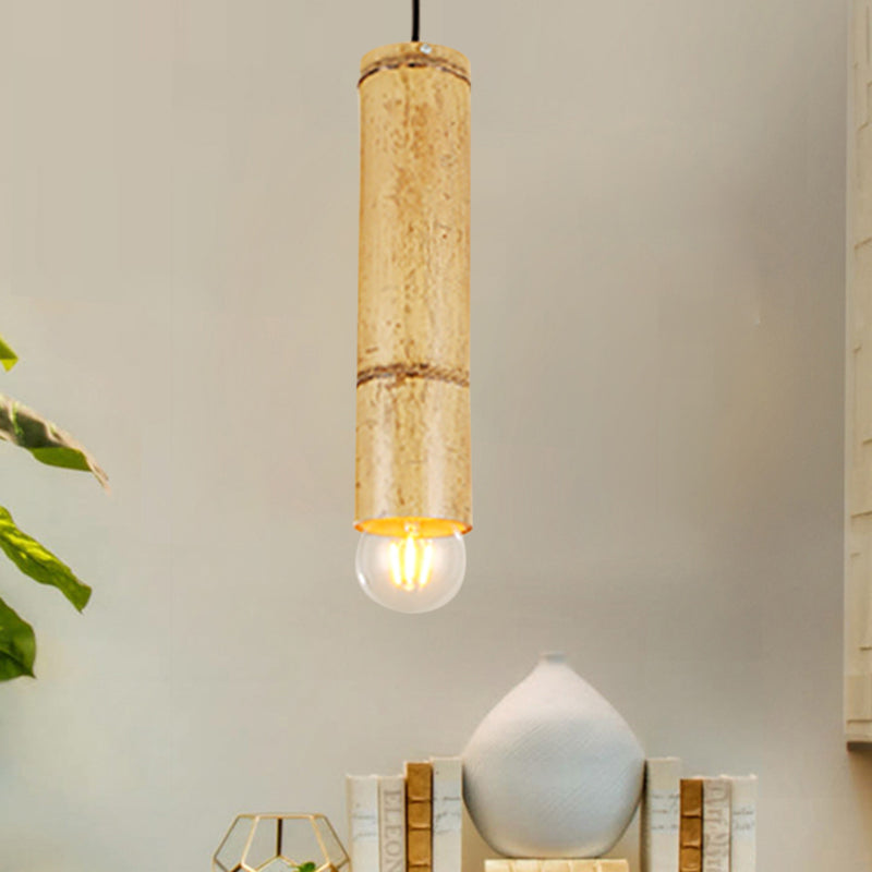 Flute Coffee Shop Ceiling Lamp Bamboo Single Light Industrial Pendant Light in Beige Color Clearhalo 'Ceiling Lights' 'Pendant Lights' 'Pendants' Lighting' 1796433