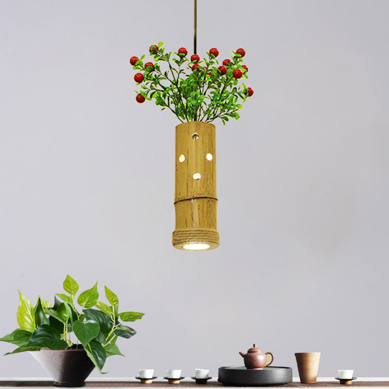 Flute Coffee Shop Ceiling Lamp Bamboo Single Light Industrial Pendant Light in Beige Color Clearhalo 'Ceiling Lights' 'Pendant Lights' 'Pendants' Lighting' 1796443